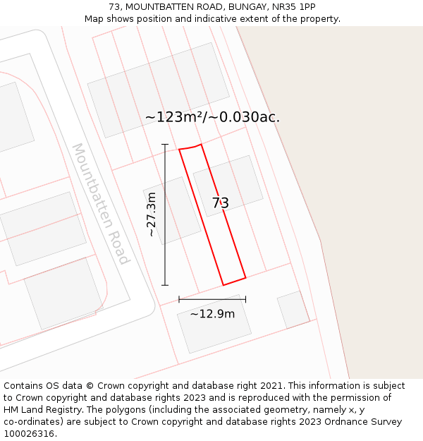 73, MOUNTBATTEN ROAD, BUNGAY, NR35 1PP: Plot and title map