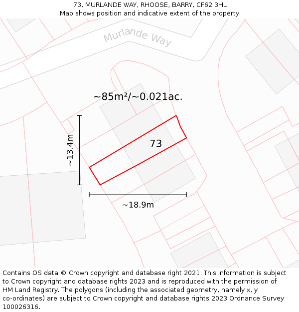 73, MURLANDE WAY, RHOOSE, BARRY, CF62 3HL: Plot and title map