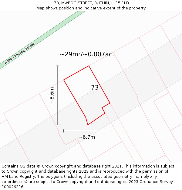 73, MWROG STREET, RUTHIN, LL15 1LB: Plot and title map