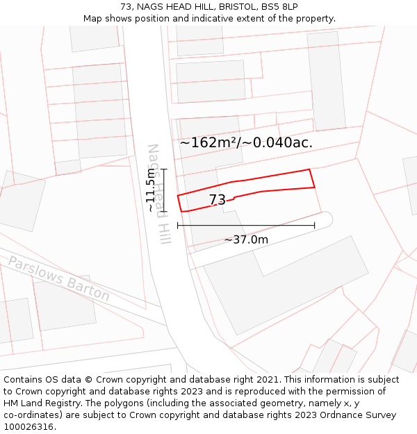 73, NAGS HEAD HILL, BRISTOL, BS5 8LP: Plot and title map