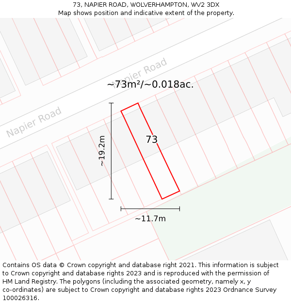 73, NAPIER ROAD, WOLVERHAMPTON, WV2 3DX: Plot and title map