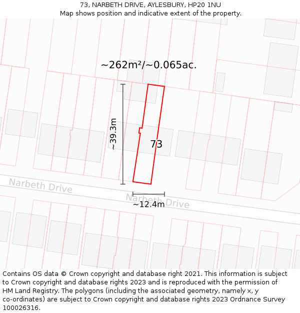 73, NARBETH DRIVE, AYLESBURY, HP20 1NU: Plot and title map