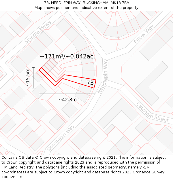 73, NEEDLEPIN WAY, BUCKINGHAM, MK18 7RA: Plot and title map