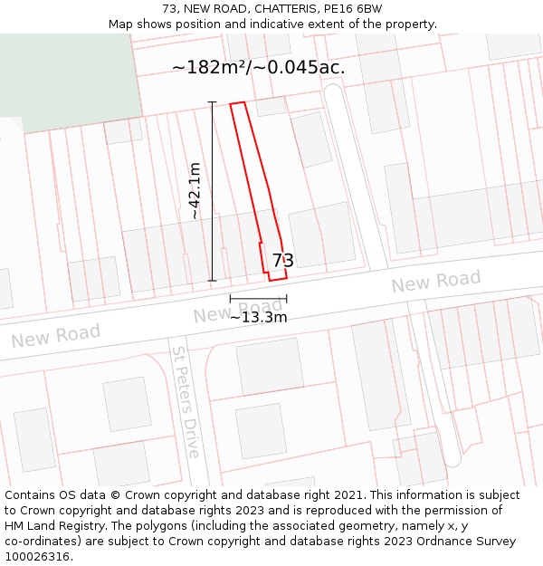 73, NEW ROAD, CHATTERIS, PE16 6BW: Plot and title map