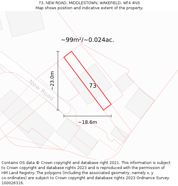 73, NEW ROAD, MIDDLESTOWN, WAKEFIELD, WF4 4NS: Plot and title map