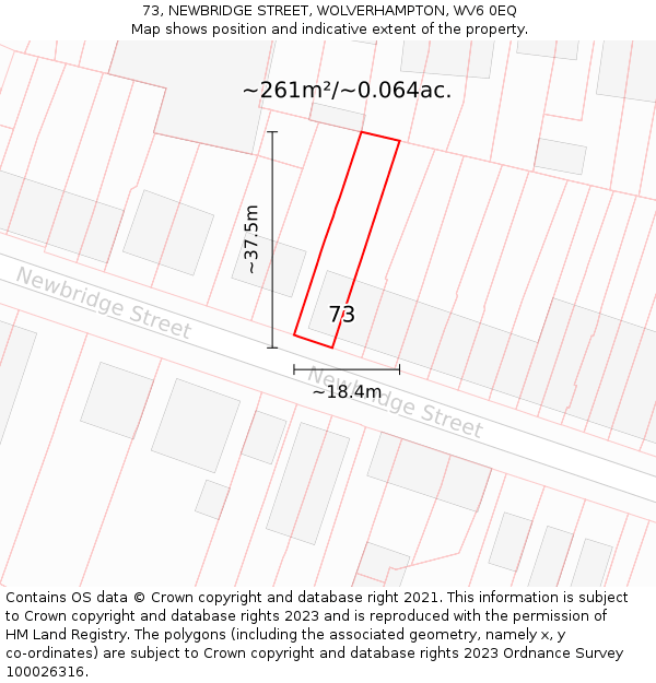 73, NEWBRIDGE STREET, WOLVERHAMPTON, WV6 0EQ: Plot and title map