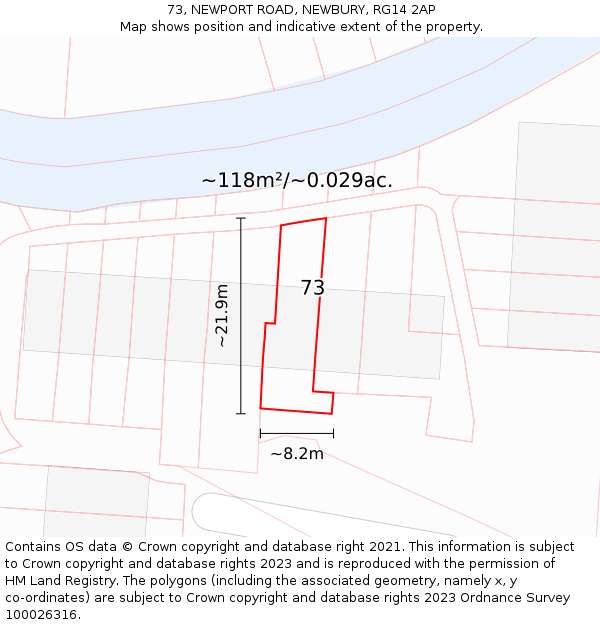 73, NEWPORT ROAD, NEWBURY, RG14 2AP: Plot and title map