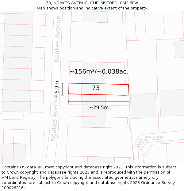 73, NOAKES AVENUE, CHELMSFORD, CM2 8EW: Plot and title map