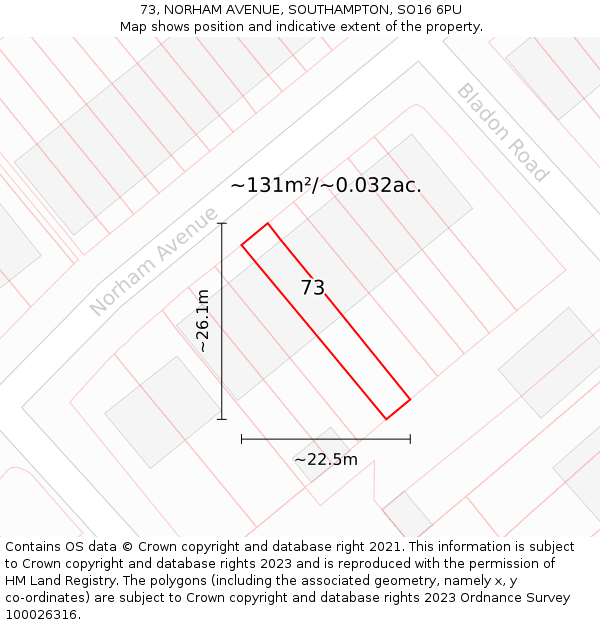 73, NORHAM AVENUE, SOUTHAMPTON, SO16 6PU: Plot and title map