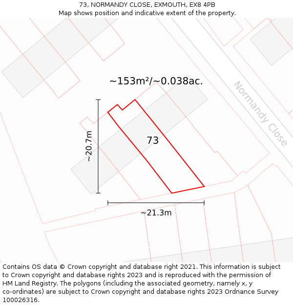 73, NORMANDY CLOSE, EXMOUTH, EX8 4PB: Plot and title map
