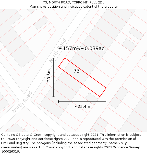 73, NORTH ROAD, TORPOINT, PL11 2DL: Plot and title map