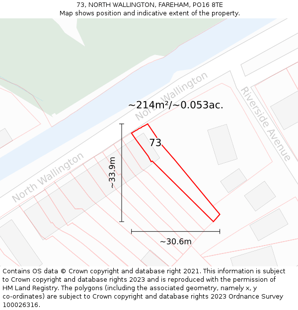 73, NORTH WALLINGTON, FAREHAM, PO16 8TE: Plot and title map
