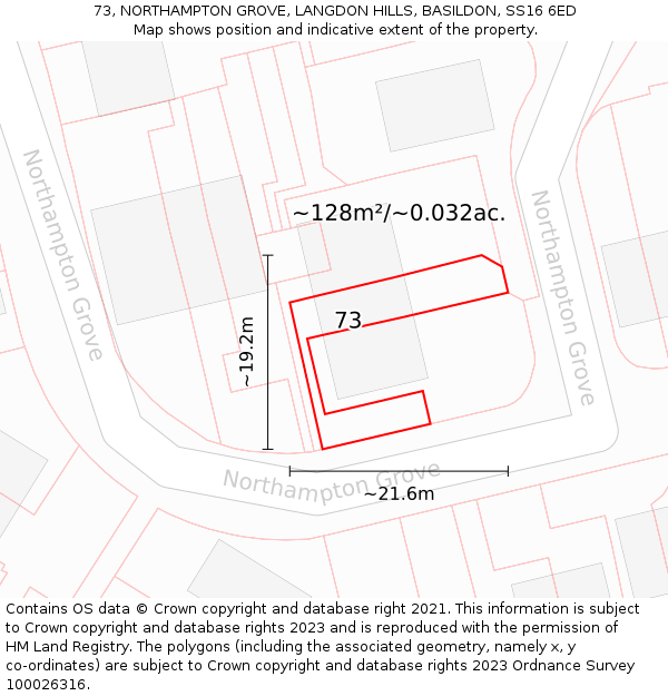 73, NORTHAMPTON GROVE, LANGDON HILLS, BASILDON, SS16 6ED: Plot and title map