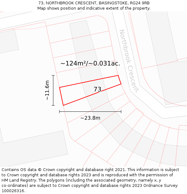 73, NORTHBROOK CRESCENT, BASINGSTOKE, RG24 9RB: Plot and title map