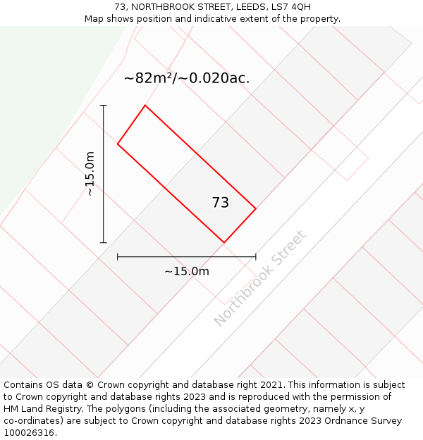 73, NORTHBROOK STREET, LEEDS, LS7 4QH: Plot and title map