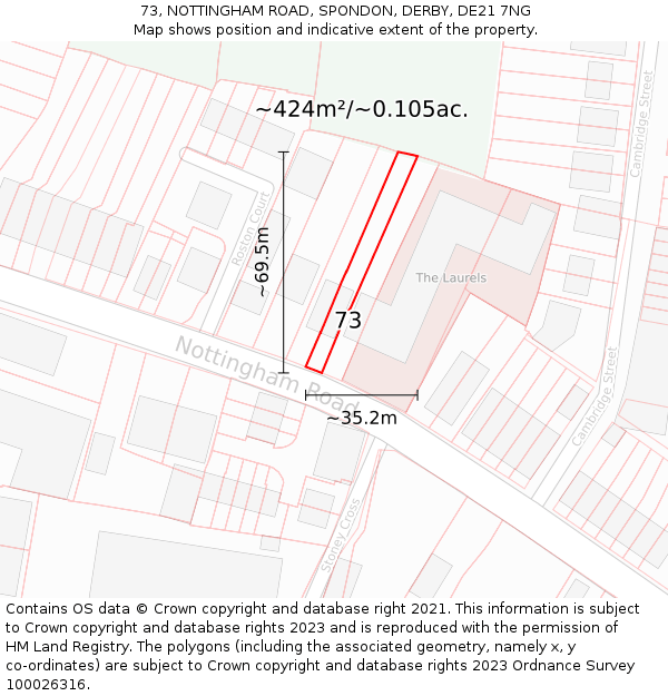 73, NOTTINGHAM ROAD, SPONDON, DERBY, DE21 7NG: Plot and title map