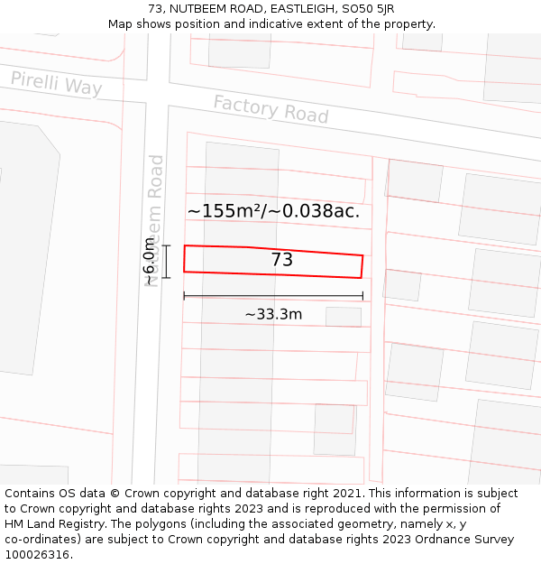 73, NUTBEEM ROAD, EASTLEIGH, SO50 5JR: Plot and title map