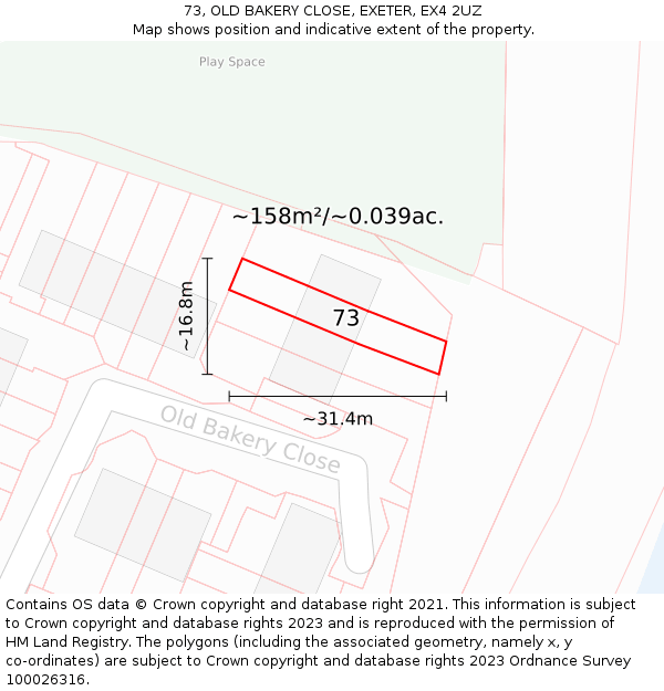 73, OLD BAKERY CLOSE, EXETER, EX4 2UZ: Plot and title map