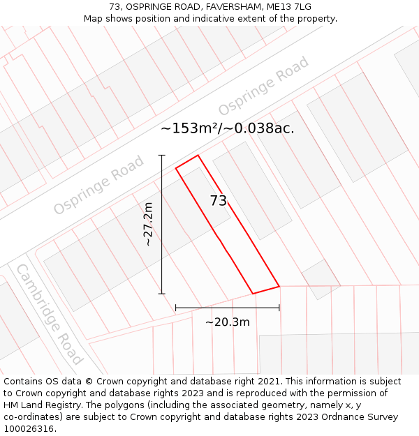 73, OSPRINGE ROAD, FAVERSHAM, ME13 7LG: Plot and title map