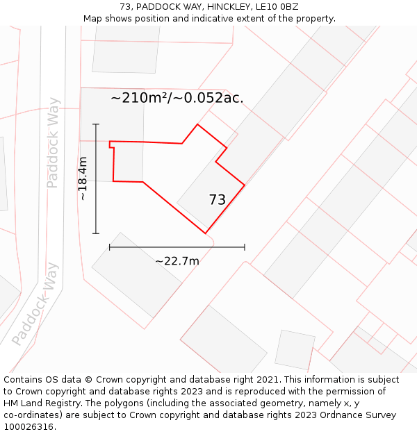 73, PADDOCK WAY, HINCKLEY, LE10 0BZ: Plot and title map