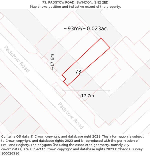 73, PADSTOW ROAD, SWINDON, SN2 2ED: Plot and title map
