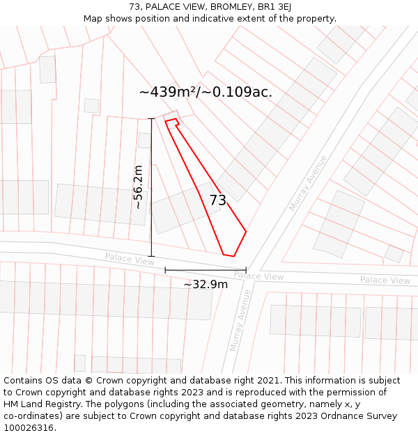 73, PALACE VIEW, BROMLEY, BR1 3EJ: Plot and title map