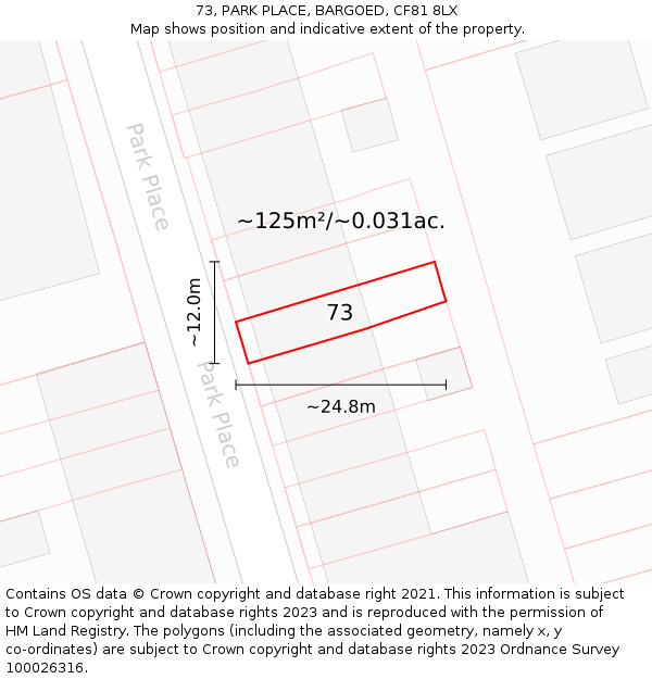 73, PARK PLACE, BARGOED, CF81 8LX: Plot and title map