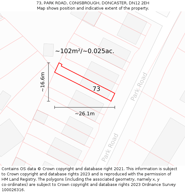 73, PARK ROAD, CONISBROUGH, DONCASTER, DN12 2EH: Plot and title map