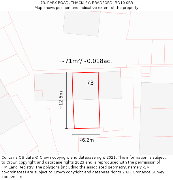 73, PARK ROAD, THACKLEY, BRADFORD, BD10 0RR: Plot and title map