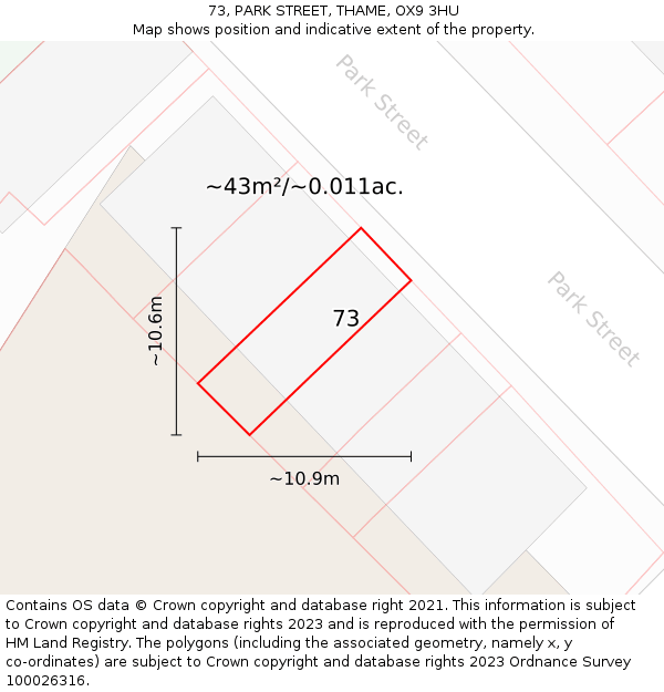 73, PARK STREET, THAME, OX9 3HU: Plot and title map