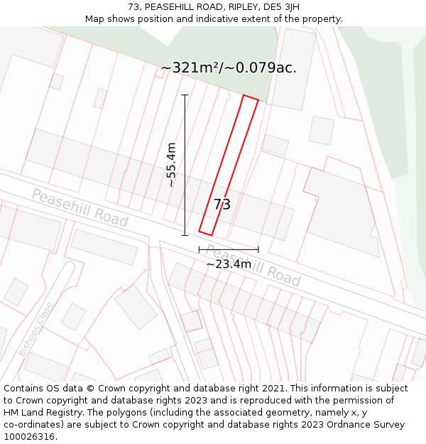 73, PEASEHILL ROAD, RIPLEY, DE5 3JH: Plot and title map