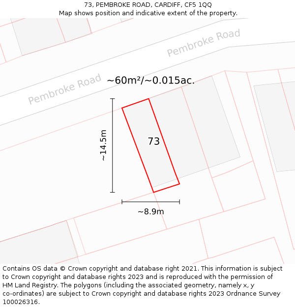 73, PEMBROKE ROAD, CARDIFF, CF5 1QQ: Plot and title map