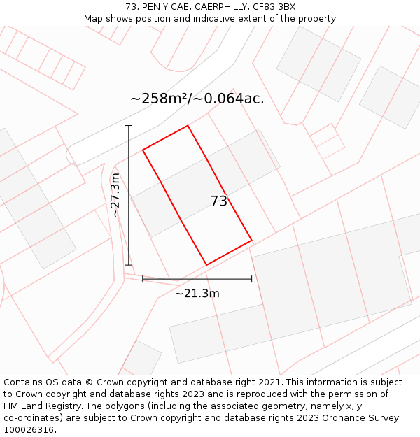 73, PEN Y CAE, CAERPHILLY, CF83 3BX: Plot and title map