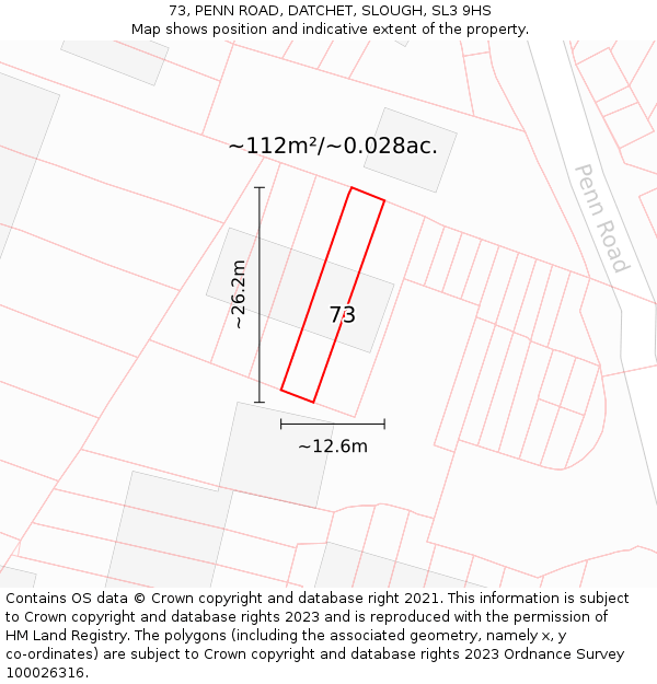 73, PENN ROAD, DATCHET, SLOUGH, SL3 9HS: Plot and title map