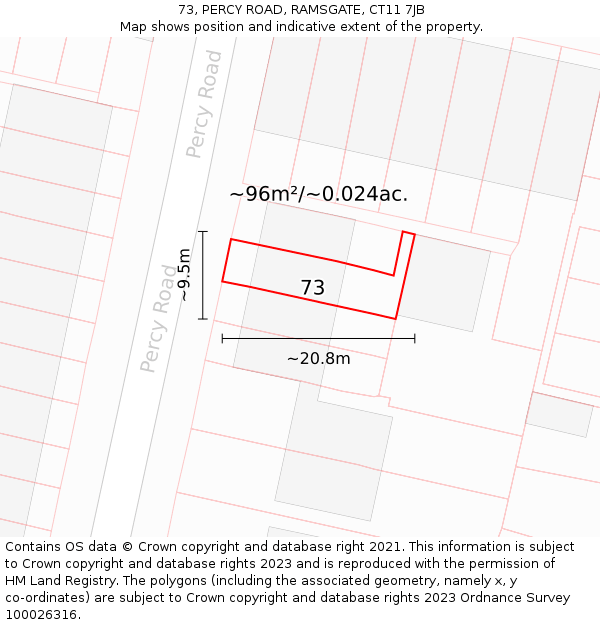 73, PERCY ROAD, RAMSGATE, CT11 7JB: Plot and title map