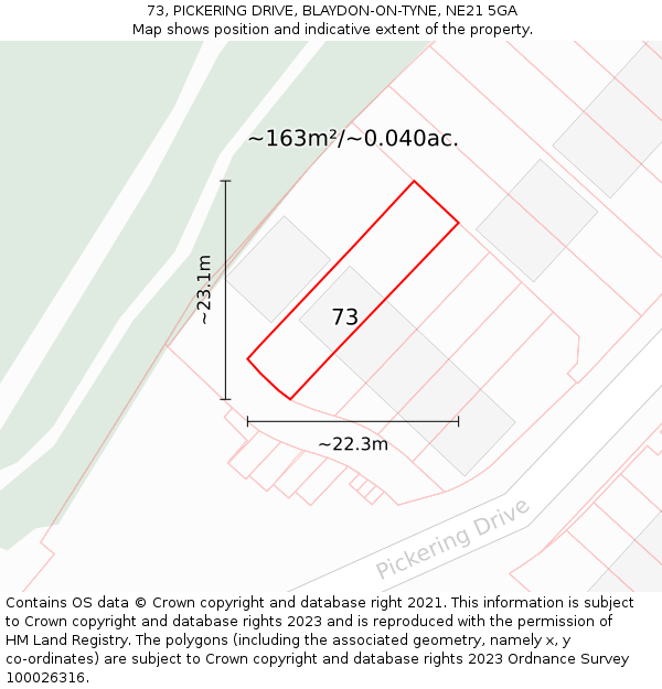 73, PICKERING DRIVE, BLAYDON-ON-TYNE, NE21 5GA: Plot and title map