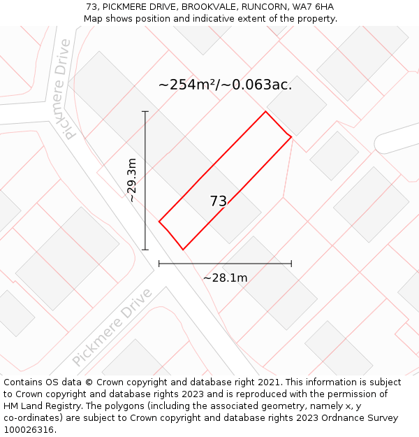 73, PICKMERE DRIVE, BROOKVALE, RUNCORN, WA7 6HA: Plot and title map