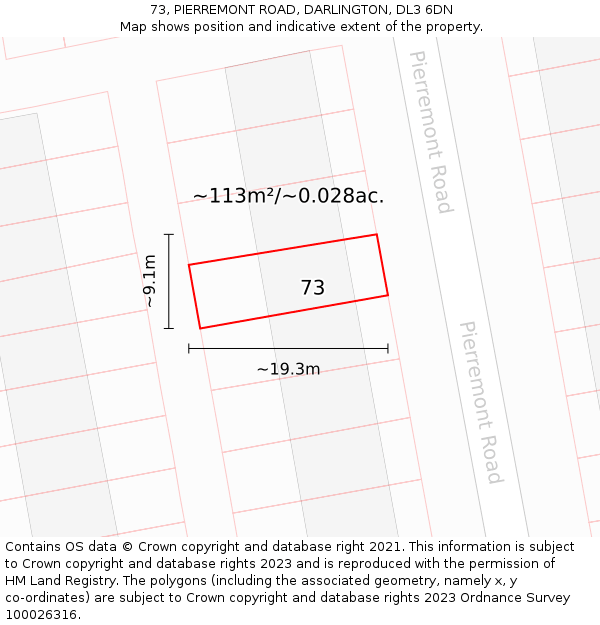 73, PIERREMONT ROAD, DARLINGTON, DL3 6DN: Plot and title map
