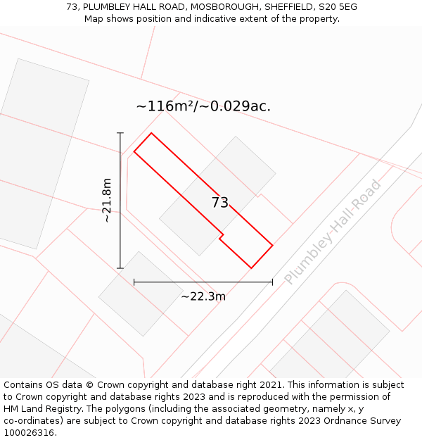 73, PLUMBLEY HALL ROAD, MOSBOROUGH, SHEFFIELD, S20 5EG: Plot and title map