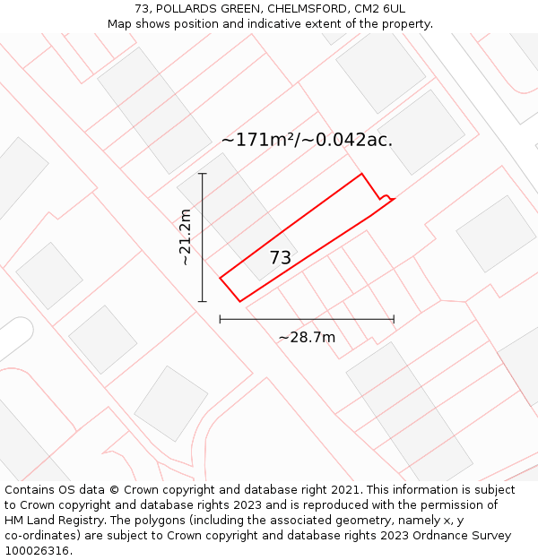 73, POLLARDS GREEN, CHELMSFORD, CM2 6UL: Plot and title map
