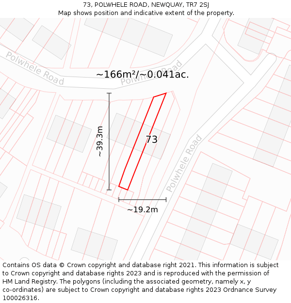 73, POLWHELE ROAD, NEWQUAY, TR7 2SJ: Plot and title map