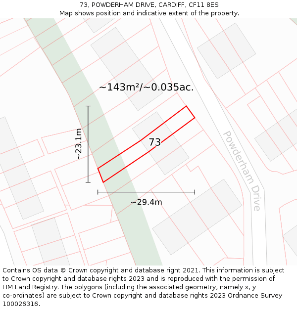 73, POWDERHAM DRIVE, CARDIFF, CF11 8ES: Plot and title map