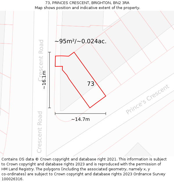 73, PRINCES CRESCENT, BRIGHTON, BN2 3RA: Plot and title map