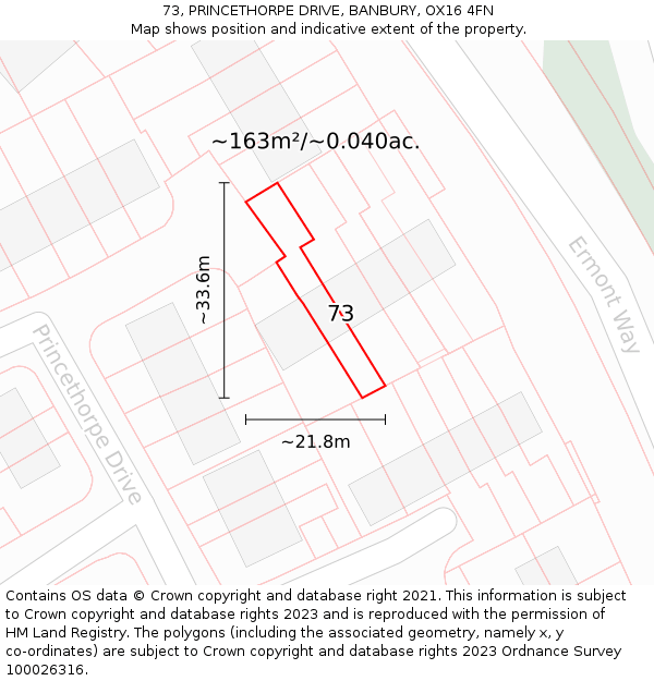 73, PRINCETHORPE DRIVE, BANBURY, OX16 4FN: Plot and title map