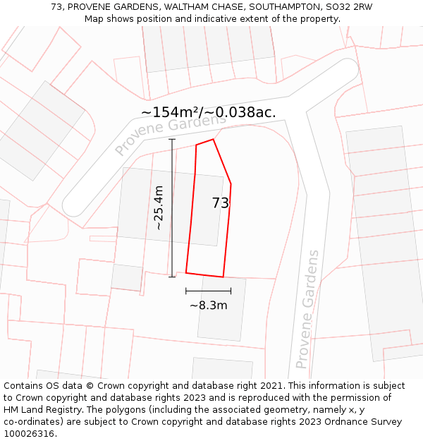 73, PROVENE GARDENS, WALTHAM CHASE, SOUTHAMPTON, SO32 2RW: Plot and title map