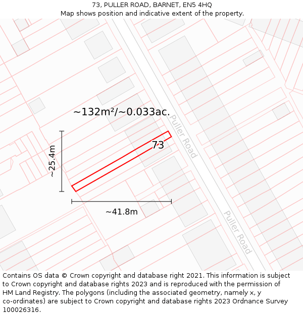 73, PULLER ROAD, BARNET, EN5 4HQ: Plot and title map