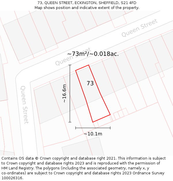 73, QUEEN STREET, ECKINGTON, SHEFFIELD, S21 4FD: Plot and title map
