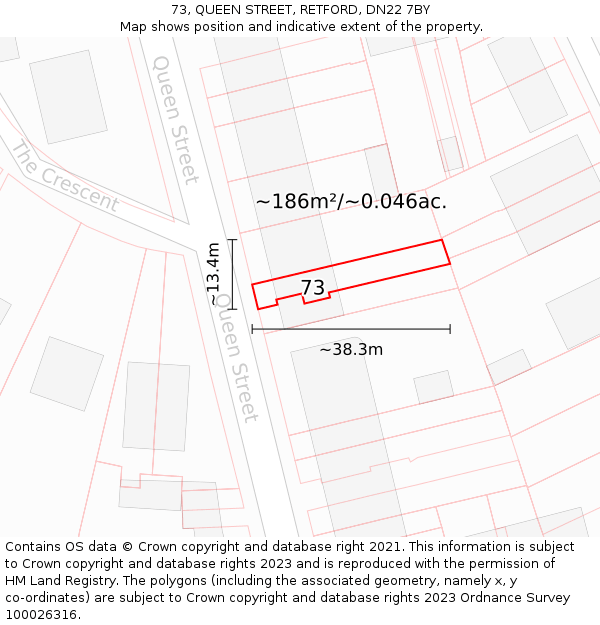 73, QUEEN STREET, RETFORD, DN22 7BY: Plot and title map