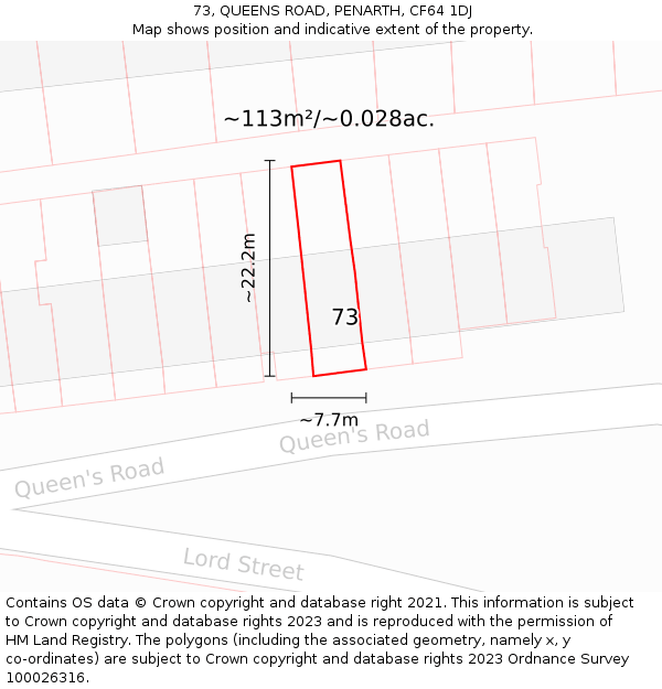 73, QUEENS ROAD, PENARTH, CF64 1DJ: Plot and title map