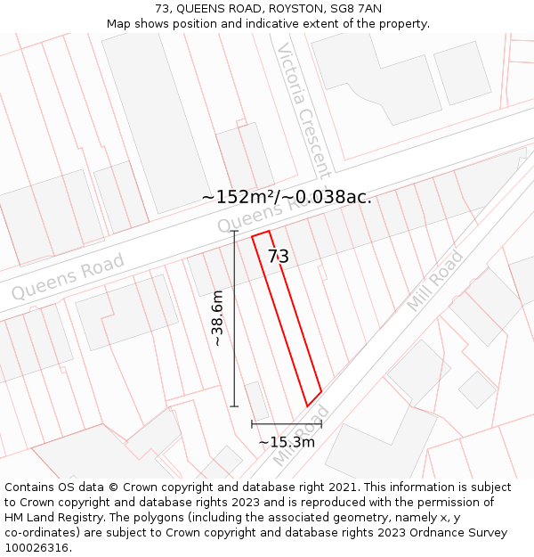 73, QUEENS ROAD, ROYSTON, SG8 7AN: Plot and title map
